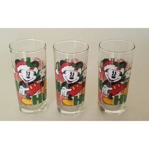 Lot of 3 Disney Mickey Mouse Christmas Ho Ho Ho Tumbler Glass Anchor Hocking